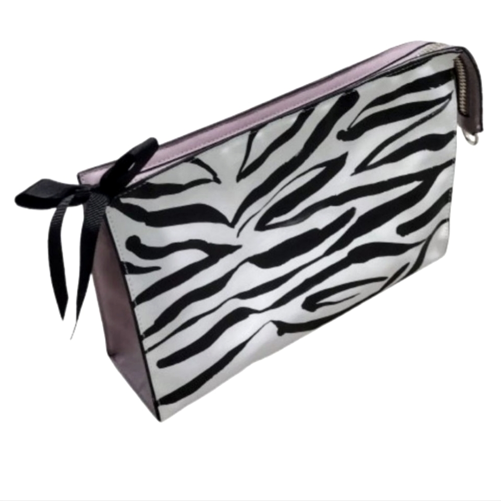 Trish McEvoy Large Travel Makeup Bag - Zebra Print, Vegan Leather